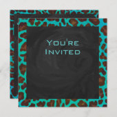 Monogramm Aquamarin und braun Leopard Einladung (Vorne/Hinten)