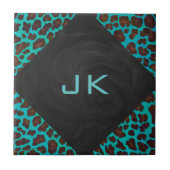 Monogramm Aquamarin und braun Leopard Fliese (Vorderseite)