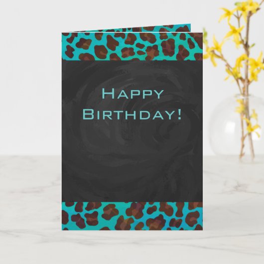 Monogramm Aquamarin und braun Leopard Karte (Gelbe Blume)