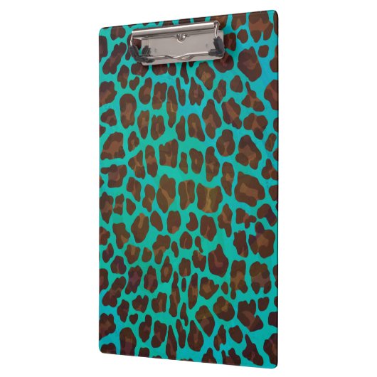 Monogramm Aquamarin und braun Leopard Klemmbrett (Links)