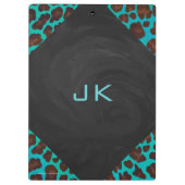 Monogramm Aquamarin und braun Leopard Klemmbrett (Rückseite)