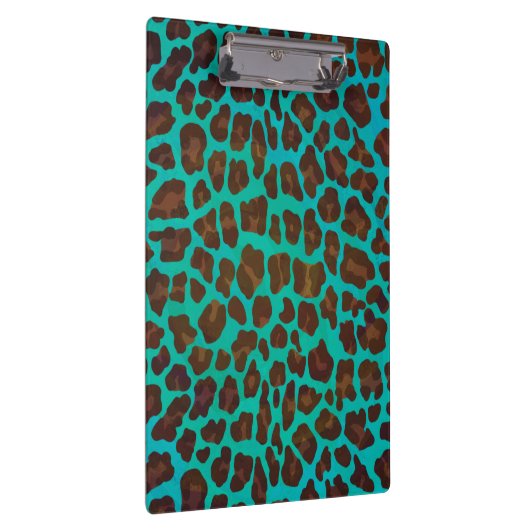 Monogramm Aquamarin und braun Leopard Klemmbrett (Rechts)
