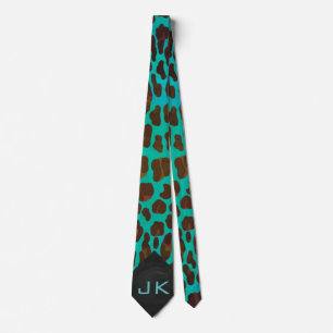 Monogramm Aquamarin und braun Leopard Krawatte