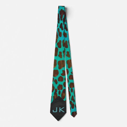 Monogramm Aquamarin und braun Leopard Krawatte (Vorderseite)