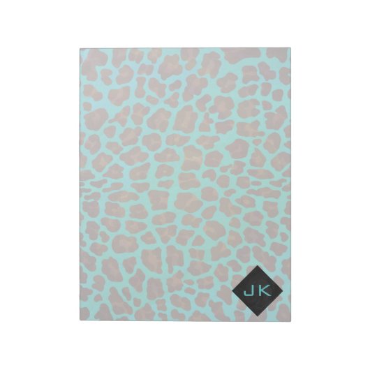 Monogramm Aquamarin und braun Leopard Notizblock (Rotiert)
