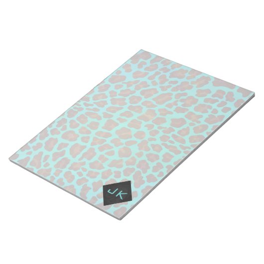 Monogramm Aquamarin und braun Leopard Notizblock (angewinkelt)