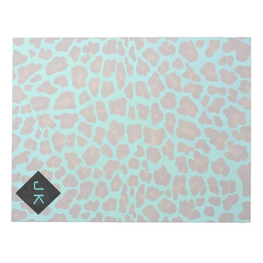 Monogramm Aquamarin und braun Leopard Notizblock (Vorderseite)