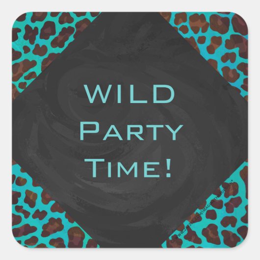 Monogramm Aquamarin und braun Leopard Quadratischer Aufkleber (Vorderseite)