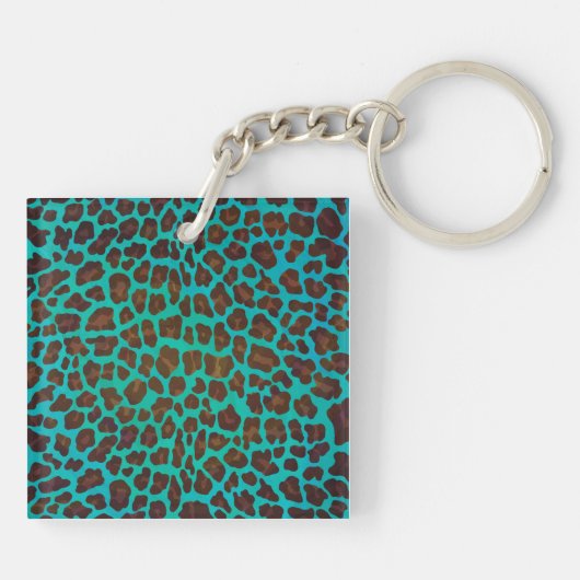 Monogramm Aquamarin und braun Leopard Schlüsselanhänger (Rückseite)