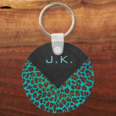 Monogramm Aquamarin und braun Leopard Schlüsselanhänger (Vorderseite)