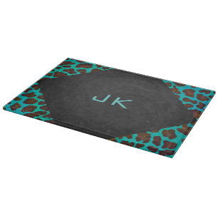 Monogramm Aquamarin und braun Leopard Schneidebrett