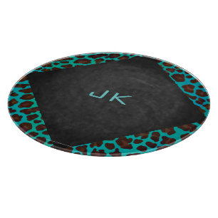 Monogramm Aquamarin und braun Leopard Schneidebrett