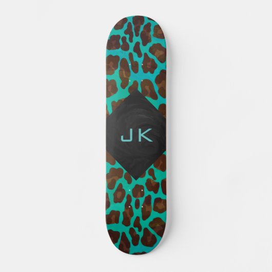 Monogramm Aquamarin und braun Leopard Skateboard (Vorderseite)