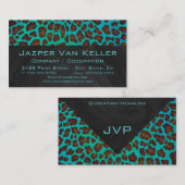 Monogramm Aquamarin und braun Leopard Visitenkarte (Vorne/Hinten)