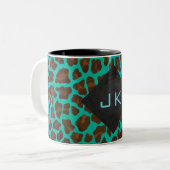 Monogramm Aquamarin und braun Leopard Zweifarbige Tasse (Vorderseite Links)