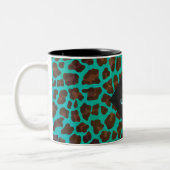 Monogramm Aquamarin und braun Leopard Zweifarbige Tasse (Links)