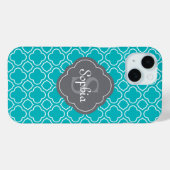 Monogramm Aquamarin und Grau-Arabesque-Muster Case-Mate iPhone Hülle (Rückseite (Horizontal))