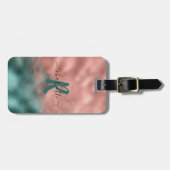 Monogramm Aquamarin und weich rosa Ombre Foil Lugg Gepäckanhänger (Vorderseite horizontal)