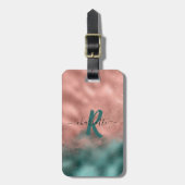 Monogramm Aquamarin und weich rosa Ombre Foil Lugg Gepäckanhänger (Vorderseite vertikal)