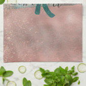 Monogramm Aquamarin und weich rosa Ombre-Folie Geschirrtuch (Gefaltet)