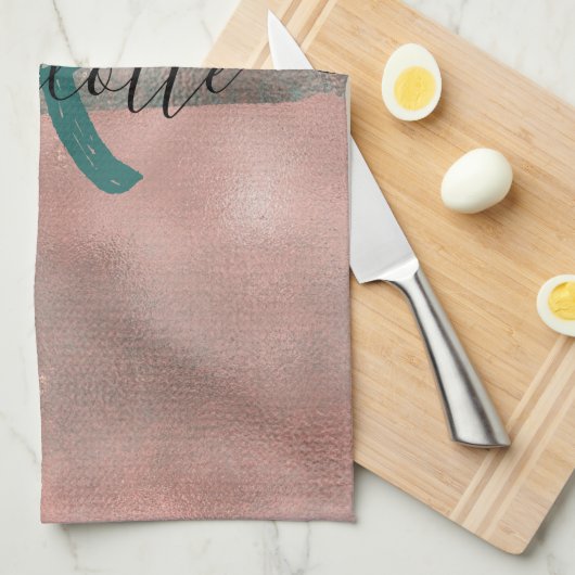 Monogramm Aquamarin und weich rosa Ombre-Folie Geschirrtuch (Viertel Falte)