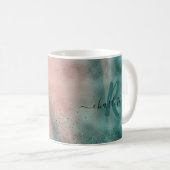 Monogramm Aquamarin und weich rosa Ombre-Folie Kaffeetasse (VorderseiteRechts)
