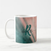 Monogramm Aquamarin und weich rosa Ombre-Folie Kaffeetasse (Links)