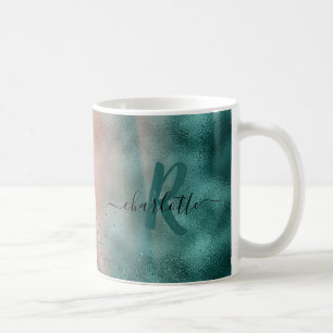 Monogramm Aquamarin und weich rosa Ombre-Folie Kaffeetasse