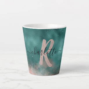 Monogramm Aquamarin und weich rosa Ombre-Folie Milchtasse