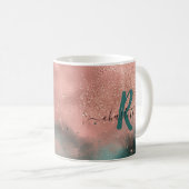Monogramm Aquamarin und weich rot Ombre Foil Coffe Kaffeetasse (VorderseiteRechts)