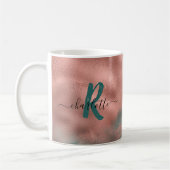 Monogramm Aquamarin und weich rot Ombre Foil Coffe Kaffeetasse (Links)