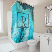 Monogramm Aquamarin-Weißgrausteine-Abstrakt Duschvorhang (Beispiel)