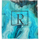 Monogramm Aquamarin-Weißgrausteine-Abstrakt Duschvorhang (Vorderseite)