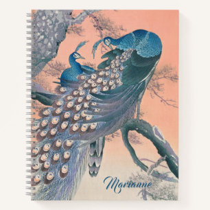 Monogramm Aquamarine blaue Peacocks Notizblock