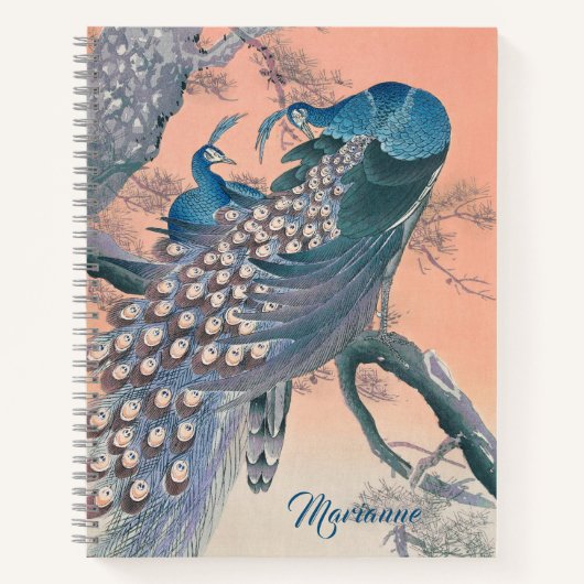 Monogramm Aquamarine blaue Peacocks Notizblock (Vorderseite)