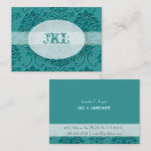 Monogramm, aquamarine Damastuchkarte Visitenkarte (Vorne/Hinten)