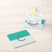 Monogramm Aquamarine Farbe Minimalistisch Rechteckiger Pappuntersetzer (Vor Ort)