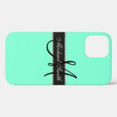 Monogramm Aquamarine-Farbuntergrund Case-Mate iPhone Hülle (Rückseite (Horizontal))