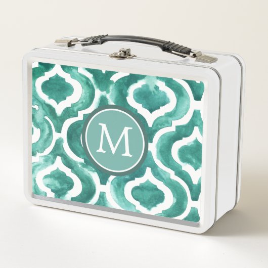 Monogramm| Aquamarine-Motiv IV Metall Lunch Box (Vorderseite)