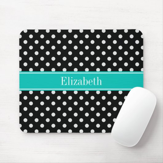 Monogramm Aquamarine schwarze und weiße Polka-Dose Mousepad (Mit Mouse)