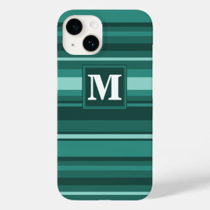Monogramm aquamarine Streifen Case-Mate iPhone 14 Hülle