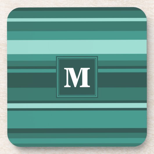 Monogramm aquamarine Streifen Getränkeuntersetzer (Vorderseite)