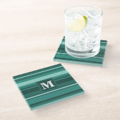 Monogramm aquamarine Streifen Glasuntersetzer (Schrägansicht)