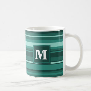 Monogramm aquamarine Streifen Kaffeetasse