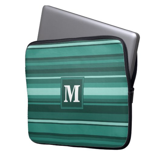 Monogramm aquamarine Streifen Laptopschutzhülle (Vorderseite Links)
