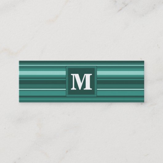 Monogramm aquamarine Streifen Mini Visitenkarte (Vorderseite)