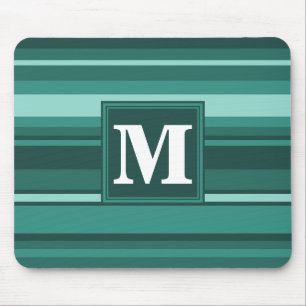 Monogramm aquamarine Streifen Mousepad