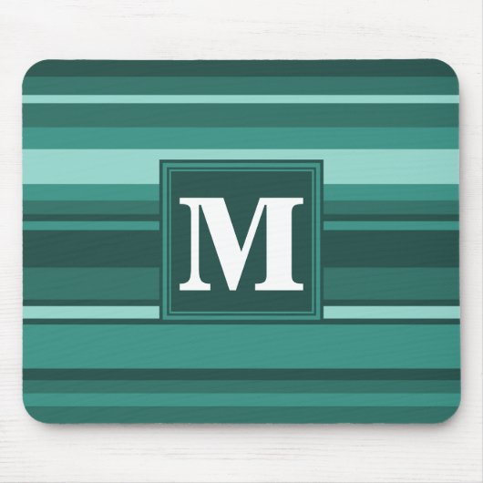 Monogramm aquamarine Streifen Mousepad (Vorne)