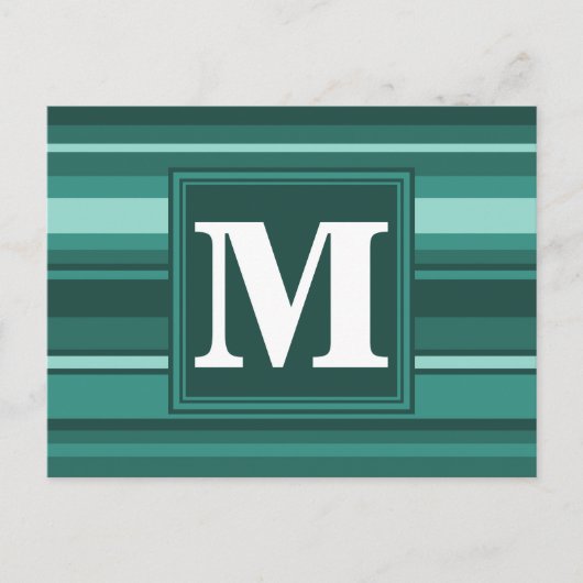 Monogramm aquamarine Streifen Postkarte (Vorderseite)
