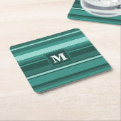Monogramm aquamarine Streifen Rechteckiger Pappuntersetzer (angewinkelt)